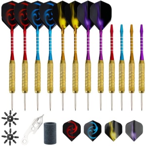 Set Darts Profesional Belle Vous, 12 sageti cu varf otel, 18 g, 15.2 cm, Multicolor