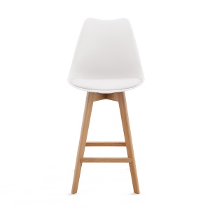 Set de 2 Scaune de Bar/Bucatarie Kiwari® Sama, Sezut PP, Picioare Lemn Fag, Design Modern Bucatarie/Dining, Inaltime 68 cm, Capacitate 120 kg, Alb - Img 8