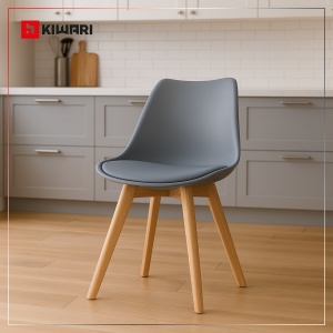 Set de 4 Scaune de Dining/Living Kiwari® Riv, Sezut PP cu Pernuta PU, Picioare Lemn Fag, Design Modern, Inaltime Sezut 48 cm, Capacitate 120 kg, Gri - Img 6