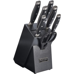 Set de cutite pentru bucatarie, Orient, Origin Series, 8 piese, suport design granit, premium, Otel Inoxidabil german X50 Ultra+, Negru