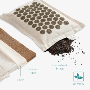 Set de masaj acupresura Navaris, perna si saltea, realizate din in ecologic, fibre de cocos si coji de hrisca, pentru reducerea tensiunii, relaxare profunda si revitalizare, geanta de trasnport, Bej - Img 7