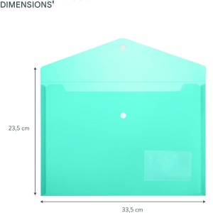 Set mapa documente plic H&S, 30 buc, format A4, din plastic, 33.5 x 23.5 cm, inchidere cu capsa, reutilizabile, Multicolor - Img 2