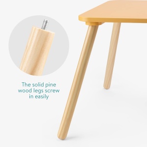 Set masa cu 2 scaune pentru copii Navaris, din lemn de pin si MDF, model girafa, 50 x 50 x 38 cm, pentru joaca, desen sau luat masa, Portocaliu - Img 2