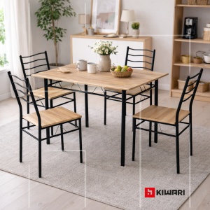 Set Masa cu 4 scaune Kiwari® Aika, 110×70×75 cm, 4 scaune 36x44x82 cm, MDF/Metal, Design Modern, Culoare Stejar/Negru - Img 8