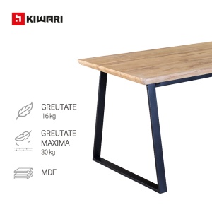Set Masa cu 4 Scaune Kiwari® Oka, MDF si Metal, 110×70×75 cm, scaun 44x45x82 cm Design Modern, Stejar Natural & Negru - Img 4