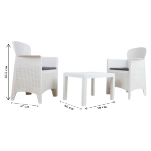 Set mobilier gradina/terasa, Progarden, AKITA, 3 piese, polipropilena, alb, 2 scaune 59x57x85.5 cm, masa 59x46x40 cm, cu perne incluse - Img 2
