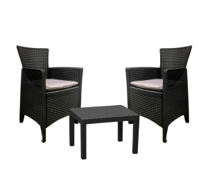 Set mobilier gradina/terasa, Progarden, Forest, 3 piese, polipropilena, antracit, 2 scaune 59x57x85.5 cm, masa 59x56x40 cm, cu perne incluse