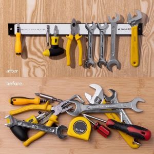 Set organizatoare scule Navaris, 2 bare magnetice, 46x4cm, Alb/Negru, capacitate 15kg - Img 4