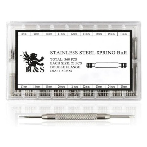Set Profesional Reparatii Ceasuri, H&S, 360 de Piese, 8-25mm, pin pentru banda de ceas, unealta, Otel Inoxidabil, trusa depozitare