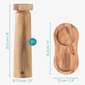 Set rasnite sare si piper Navaris, cu suport, mecanism ceramic ajustabil, 20.5 x 5, 5 cm, din lemn de acacia, Maro - Img 6