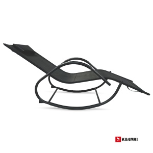 Sezlong Kiwari® Wave, 148 x 63 x 87 cm, Gravitatie Zero, Cadru Metalic cu Textil, cu Tetiera, Portabil, Relaxare Plaja/Piscina/Terasa/Balcon, Gri - Img 2