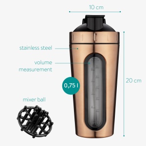 Shaker pentru proteine din otel inoxidabil Navaris, 750 ml, Gold, 52703.2.27 - Img 9