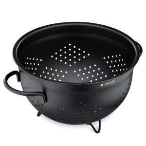 Strecuratoare Navaris, 24 cm, 4.8 L, gauri mari, baza stabila, pentru bucatarie, negru, otel inoxidabil - Img 2
