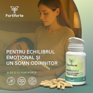 Supliment alimentar ASHWAGANDHA KSM-66 & MELATONIN PREMIUM Quality, Fortiforte, 60 capsule - Img 3