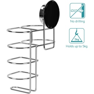 Suport de perete Navaris, pentru uscator de par si placa, montare cu ventuza fara gaurire, 25 x 15.5 x 10.5 cm, inox, organizator baie, Argintiu - Img 8