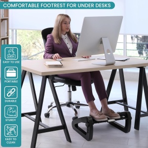 Suport ergonomic picioare Belle Vous pentru birou, reglabil 6 trepte, cu role masaj, antiderapant, ABS, 44 x 31 x 19 cm, Negru - Img 3