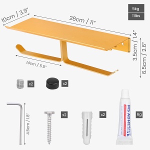 Suport pentru hartie igienica Belle Vous, raft pentru telefon, din aluminiu, 28 x 10 x 6.5 cm. Auriu - Img 4
