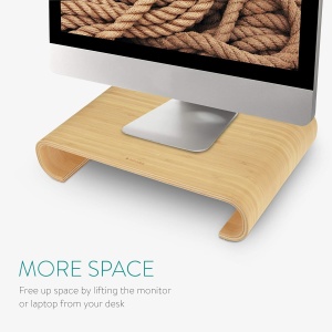 Suport pentru monitor Navaris, din bambus, 35 x 24 x 7.2 cm, antiderapant, potrivit pentru PC, laptop, notebook, Maro - Img 2