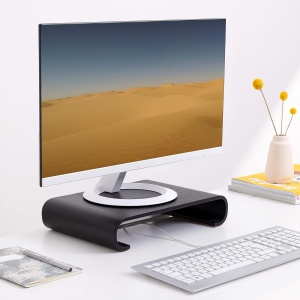 Suport pentru monitor Navaris, din lemn de stejar, 35 x 24 x 7.2 cm, antiderapant, potrivit pentru PC, laptop, notebook, Negru - Img 5
