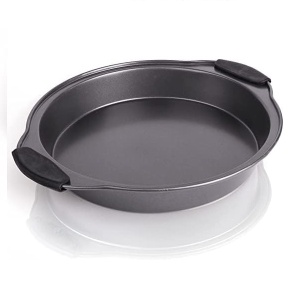 Tava de copt rotunda, Tava pentru prajituri din otel carbon neaderenta, Rezistenta pana la 230°C, Manere detasabile din silicon, Ideala pentru coacerea painii, a prajiturilor