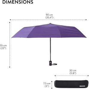Umbrela SWISSONA, rezistenta la vant, compacta cu deschidere si inchidere pe buton, 90 cm, 8 brate din otel, husa, Mov - Img 3