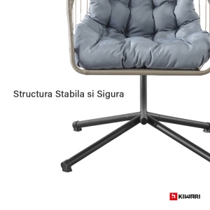 Balansoar suspendat tip cuib Kiwari® Zen, cuib 60 x 80 x 116 cm, suport metalic 200 cm cu baza stabila cu patru picioare, plastic rezistent, leagan relaxare pentru casa/gradina/terasa/balcon, Negru - Img 8
