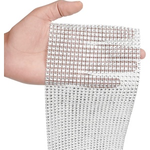 Banda decorativa cu strasuri Handi Stitch, 12 cm x 9.14 m, tip plasa, pentru decoratiuni, Argintiu - Img 4