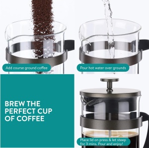 Cafetiera French Press Navaris, sticla borosilicata si inox, 1L, pentru cafea si ceai, 15,8x11x21cm - Img 3