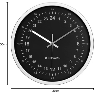 Ceas de perete Navaris, Ø 30 cm, mecanism silentios, design modern, plastic/sticla, Negru/Argintiu - Img 5