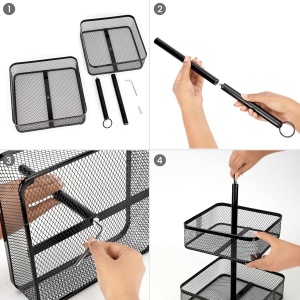Cos de fructe Belle Vous, 2 niveluri, in metal, organizator multifunctional, 25.5 x 37 cm, capacitate de incarcare 5 kg, Negru - Img 2