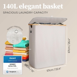 Cos pentru rufe Hennez, Premium, 2 compartimente, 140 l