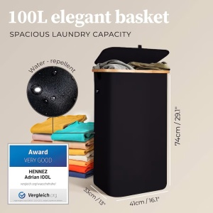 Cos pentru rufe Hennez, Premium, negru, 100 l - Img 6