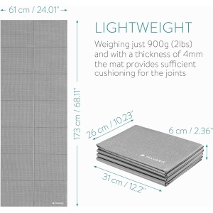 Covoras de yoga pliabil Navaris, grosimea de 4 mm pentru, pilates, antrenament, sala, fitness, pliabil, anti-alunecare, 61x173 cm, Gri deschis - Img 4