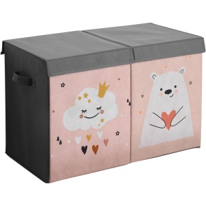Cutie depozitare jucarii Navaris, pliabila, 2 compartimente, roz/gri, 62x33x40cm