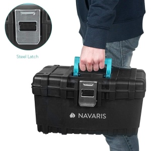 Cutie pentru scule Navaris, 40.6x23.8x22cm, 19L, tava interioara detasabila, inchidere metalica, Negru - Img 4