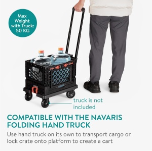 Cutie pliabila Navaris, pentru depozitare si transport, 25 L, plastic, compatibila cu carucior transport, husa impermeabila, 39.5 x 29.5 x 26 cm, Negru - Img 6