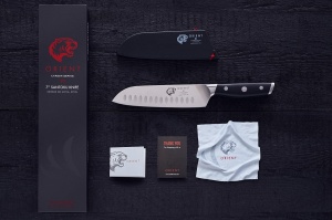 Cutit bucatar Santoku Orient, Carbon Series, din otel inoxidabil german, X50 Ultra +, negru - Img 2