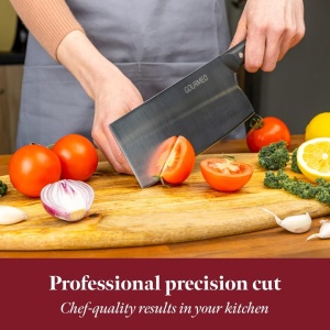 Cutit profesional bucatar chinezesc, Gourmeo, 33.1 x 13 x 3.6 cm, din inox, maner ergonomic, Negru - Img 6