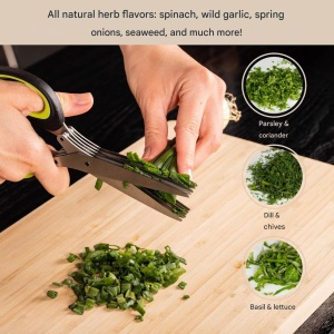 Foarfeca de Bucatarie, GOURMEO, pentru Ierburi Aromatice, 5 Lame, Otel Inoxidabil, Husa de Protectie si Pieptene de Curatre, Maner Ergonomic, Verde - Img 4