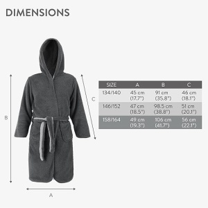Halat de baie pentru copii HOMELEVEL, 11-12 ani, 146-152 cm, reversibil, din poliester, cu gluga, Antracit/Negru - Img 2
