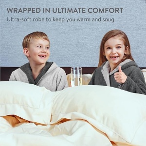 Halat de baie pentru copii HOMELEVEL, 11-12 ani, 146-152 cm, reversibil, din poliester, cu gluga, Antracit/Negru - Img 6