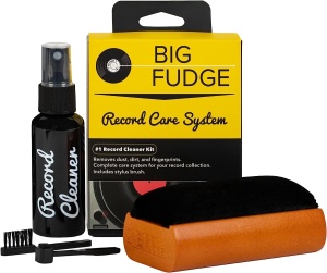 Kit de curatare si intretinere discuri vinil, Big Fudge, 4in1, perie catifea, perie stylus, solutie curatare