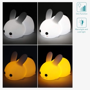 Lampa de veghe LED pentru copii Navaris, design iepuras, 15 x 9 x 10 cm, reincarcabila prin USB, cronometru, silicon BPA-free - Img 6