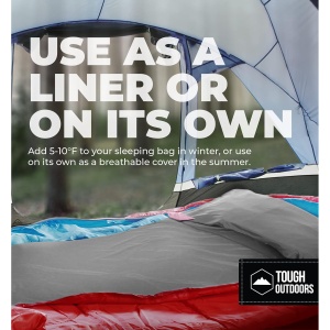 Lenjerie de pat travel tip sac de dormit Tough Outfitters, ultrausor, din poliester, 94 x 216 cm, pentru 1 persoana, cu fermoar, Gri - Img 3