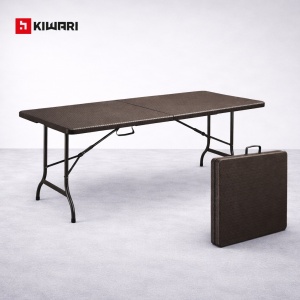 Masa plianta Kiwari® Event, 180x75 cm, pentru gradina, terasa, evenimente, HDPE ultra-rezistent, cadru metalic ranforsat, sistem pliere rapida, Maro - Img 2