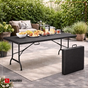 Masa plianta Kiwari® Event, metalica, 180x75x72 cm, sistem pliere rapida, Negru - Img 6
