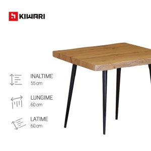 Masuta de cafea Kiwari® Daro, MDF si Metal, 60×60×55 cm, Design Industrial Modern, Stejar & Negru - Img 3