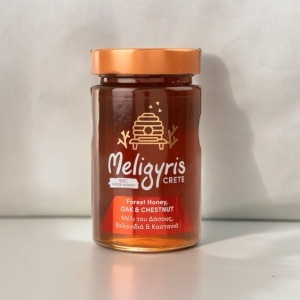 Miere cretana premium de padure, stejar si castan, 450 g, Meligyris, 100% natural