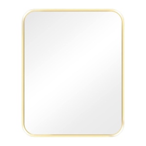 Oglinda de perete Navaris, dreptungiulara, 50 x 40 cm, cu rama din aluminiu, finisaj auriu, colturi rotunjite, montaj vertical sau orizontal