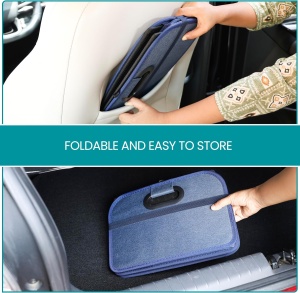 Organizator auto pentru portbagaj, Belle Vous, pliabil, 2 compartimente, curele de fixare, 30 L, 33 x 50 x 22.5 cm, Albastru - Img 3